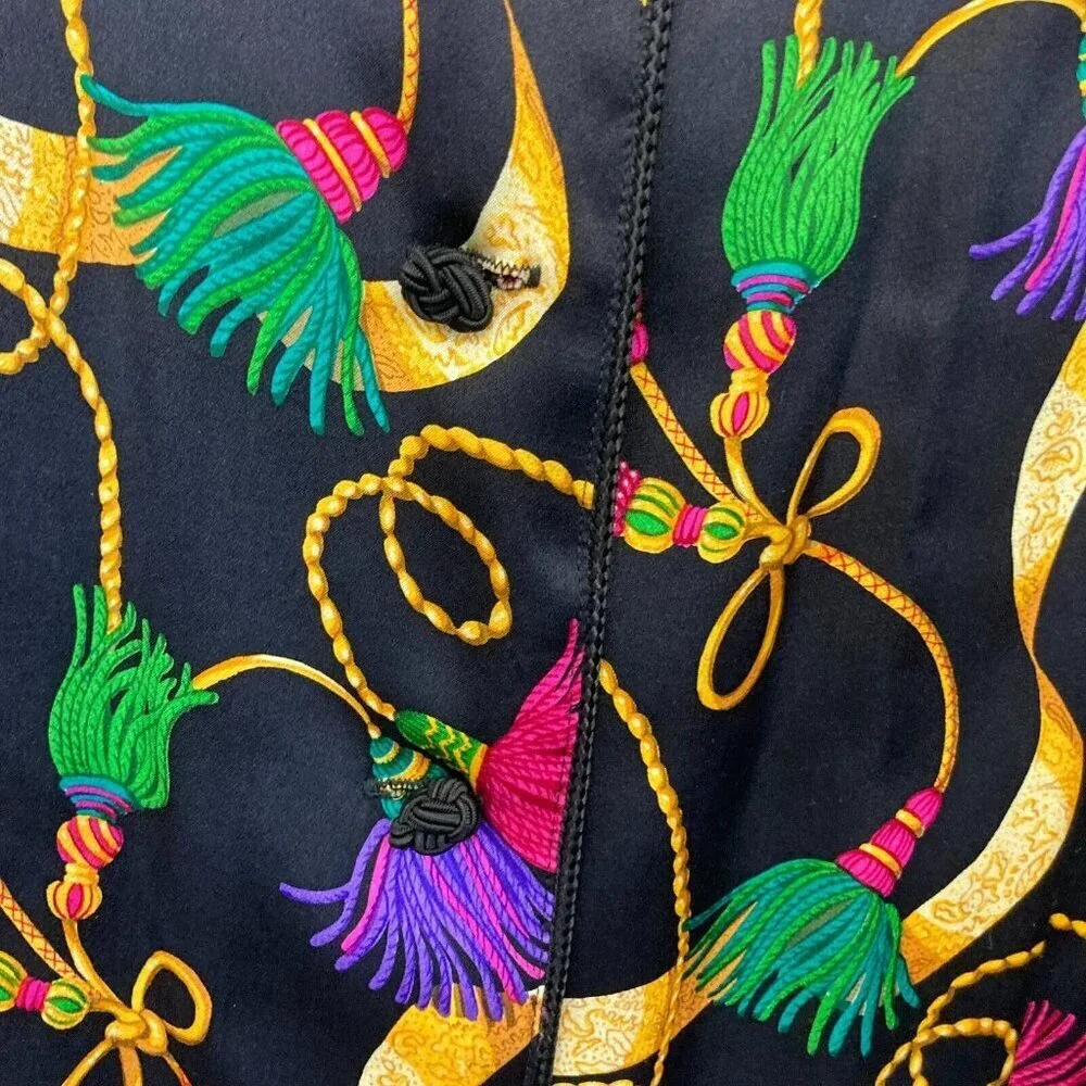 Vintage Richard Malcolm 100% Silk Blouse Sz 8 Asian Mandarin Collar Top Colorful - Picture 9 of 16